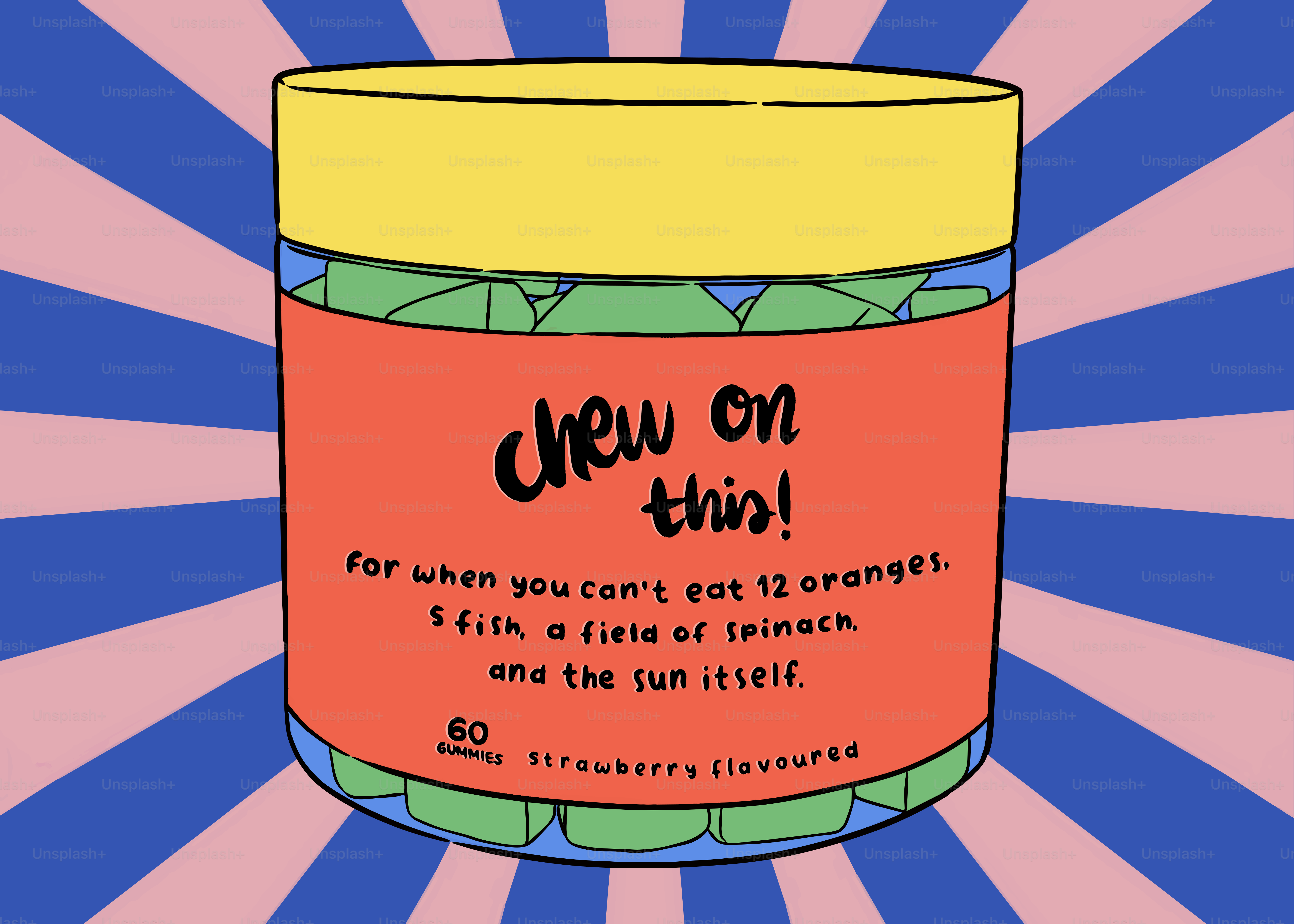 A jar of chewables promotes healthy eating.