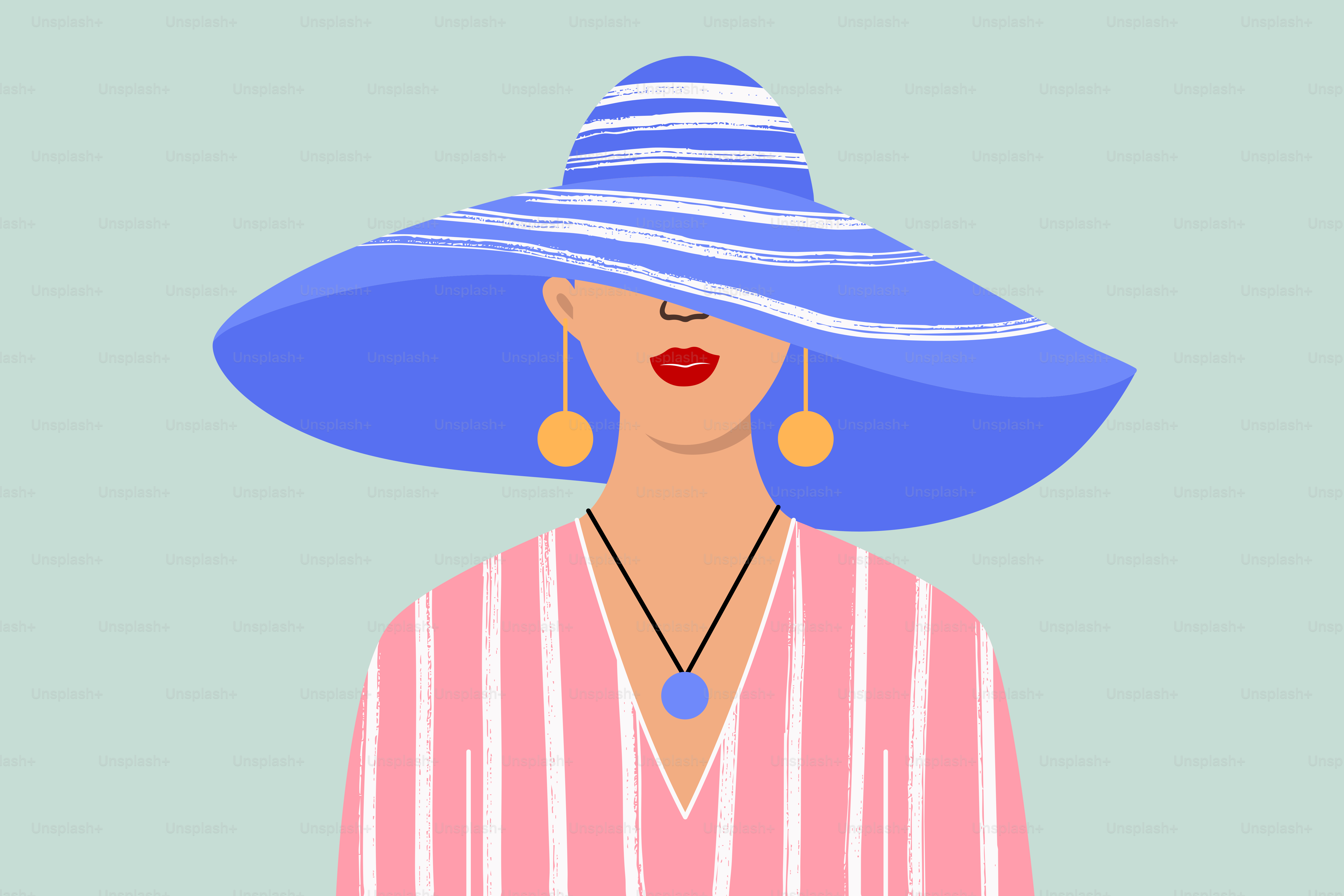 Woman in a hat and stylish beachwear.