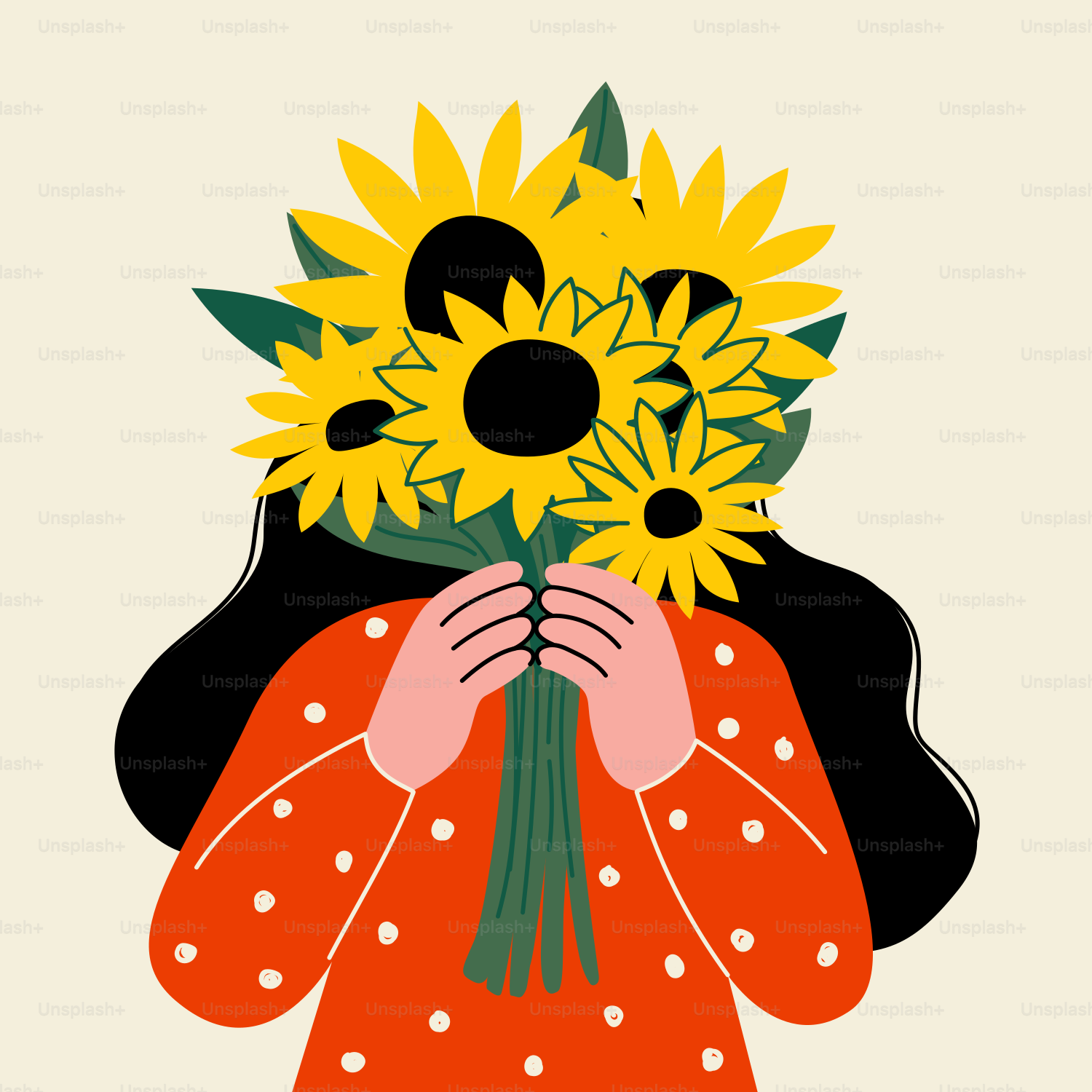 A person holds sunflowers.