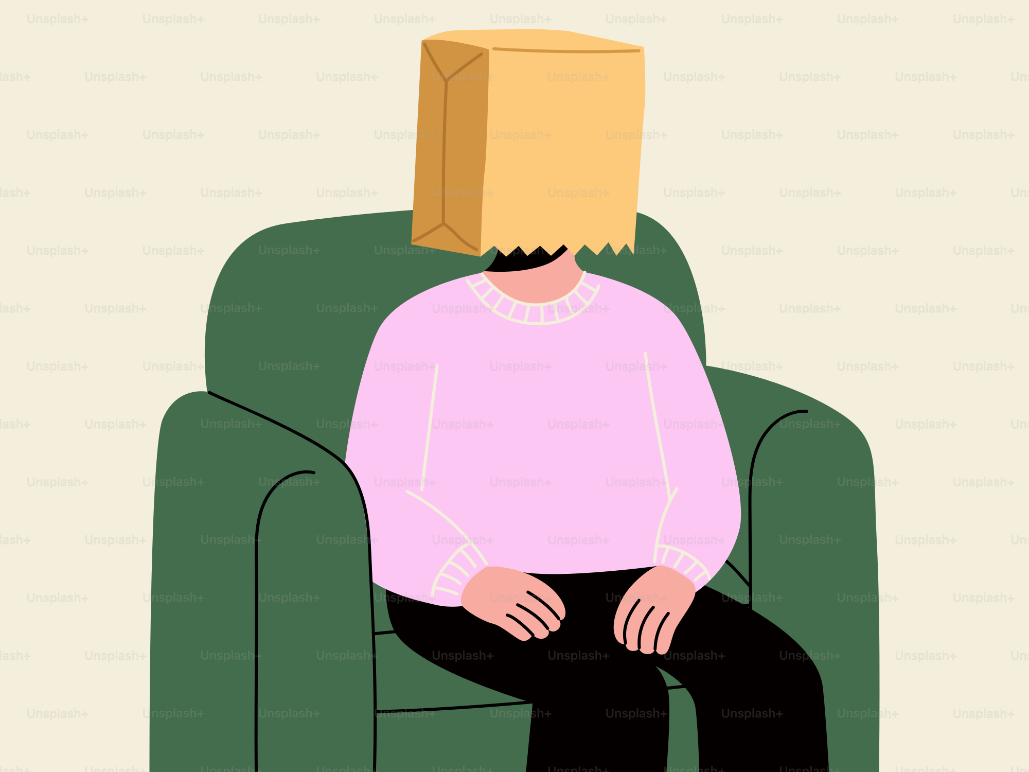 Person with a paper bag on their head.