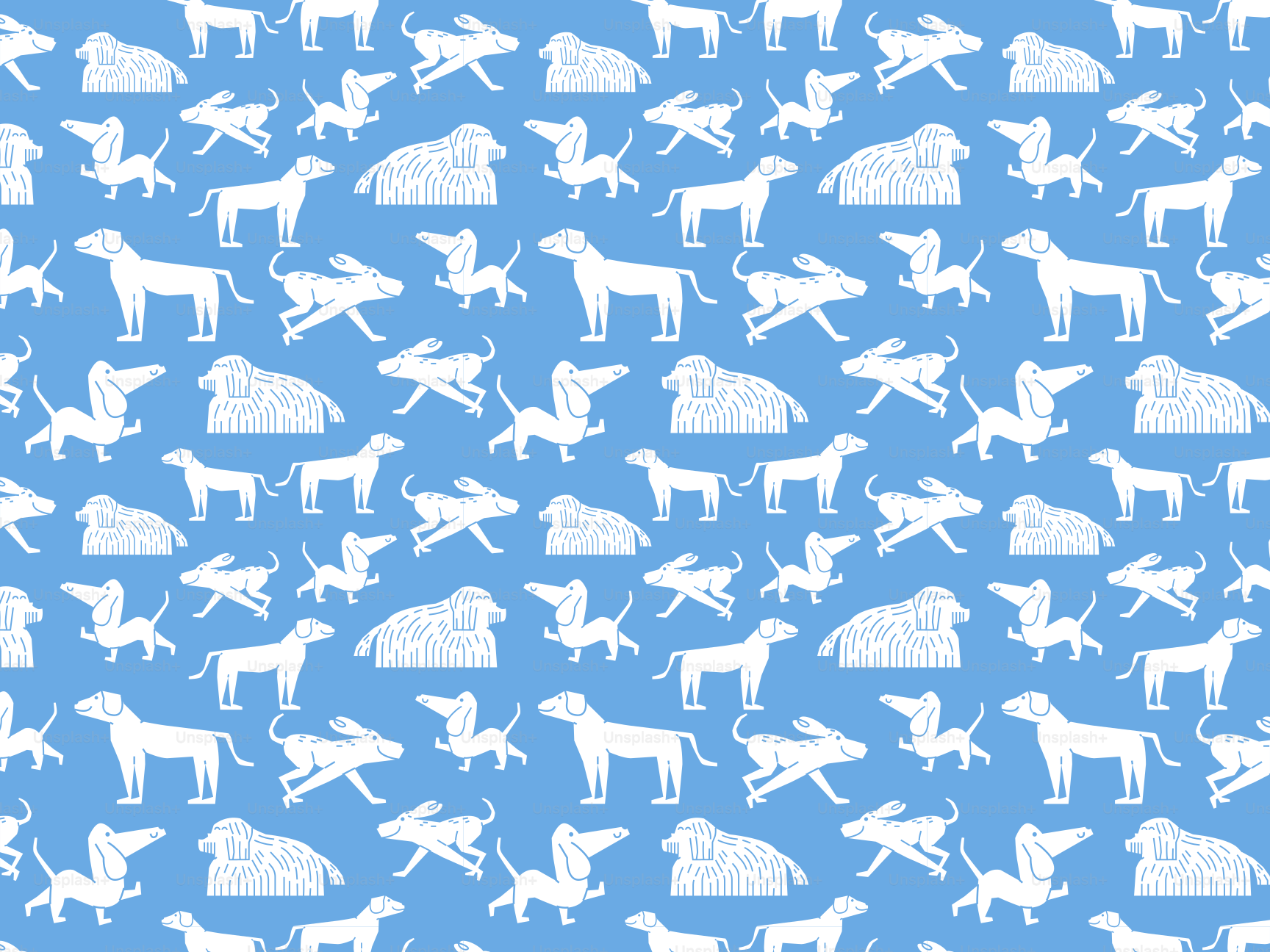 Dogs in various poses decorate a light blue background.