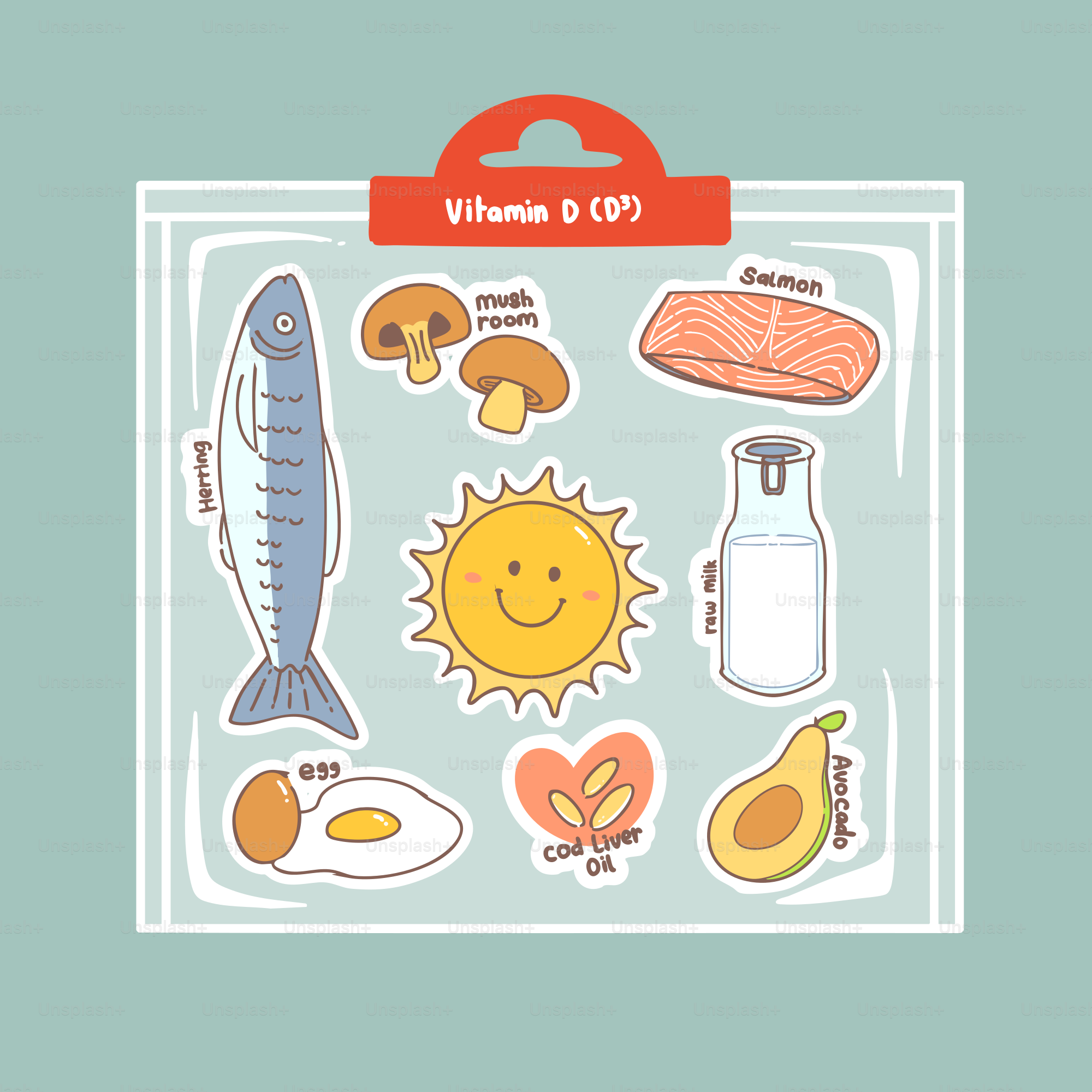 Las fuentes de vitamina D se muestran en esta imagen.