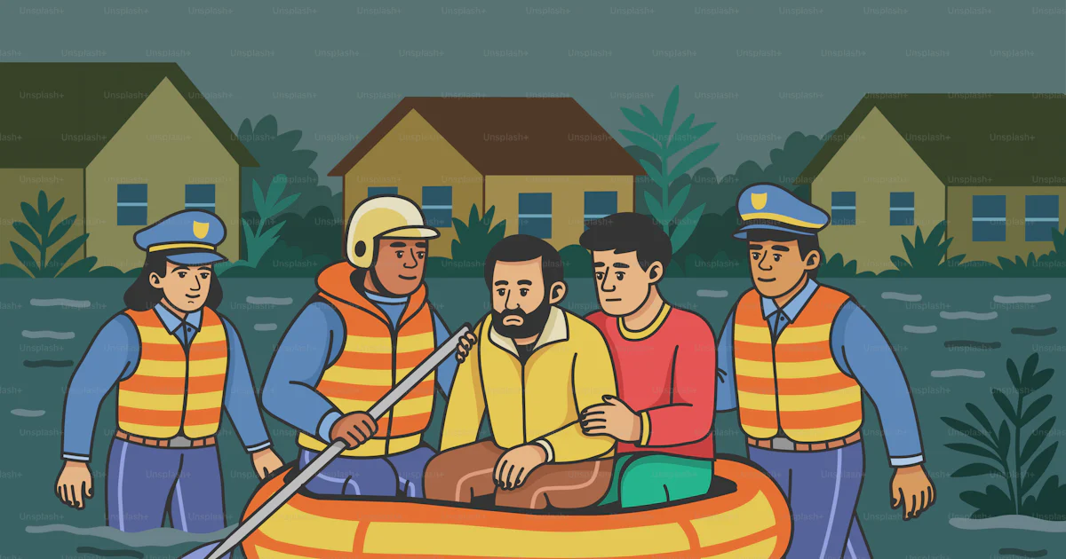 Flood Rescuers Graphics Rescuers save a man during a flood. vector – Illustration Image on Unsplash