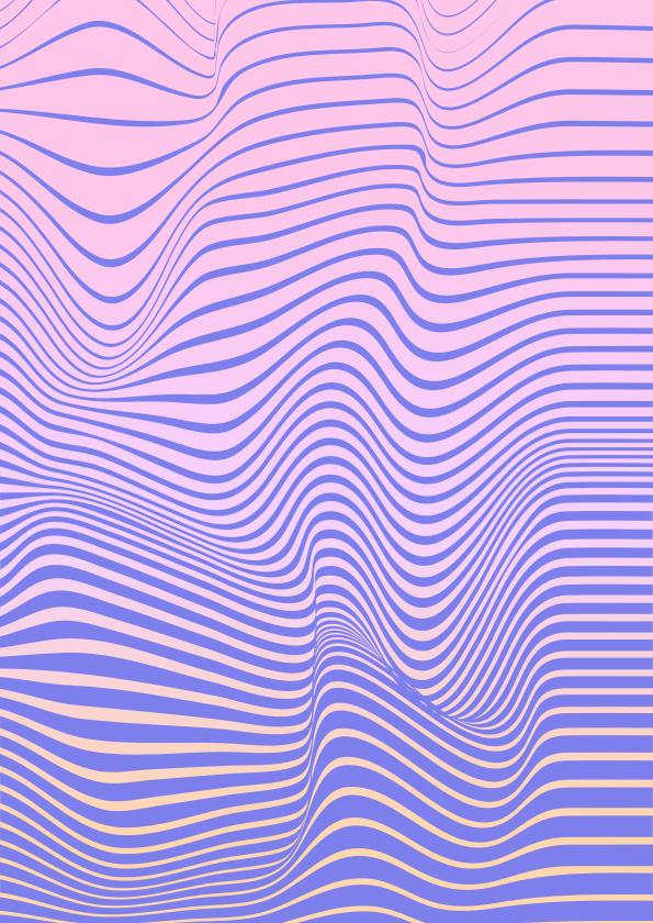 Wavy blue lines against a pink and yellow gradient.