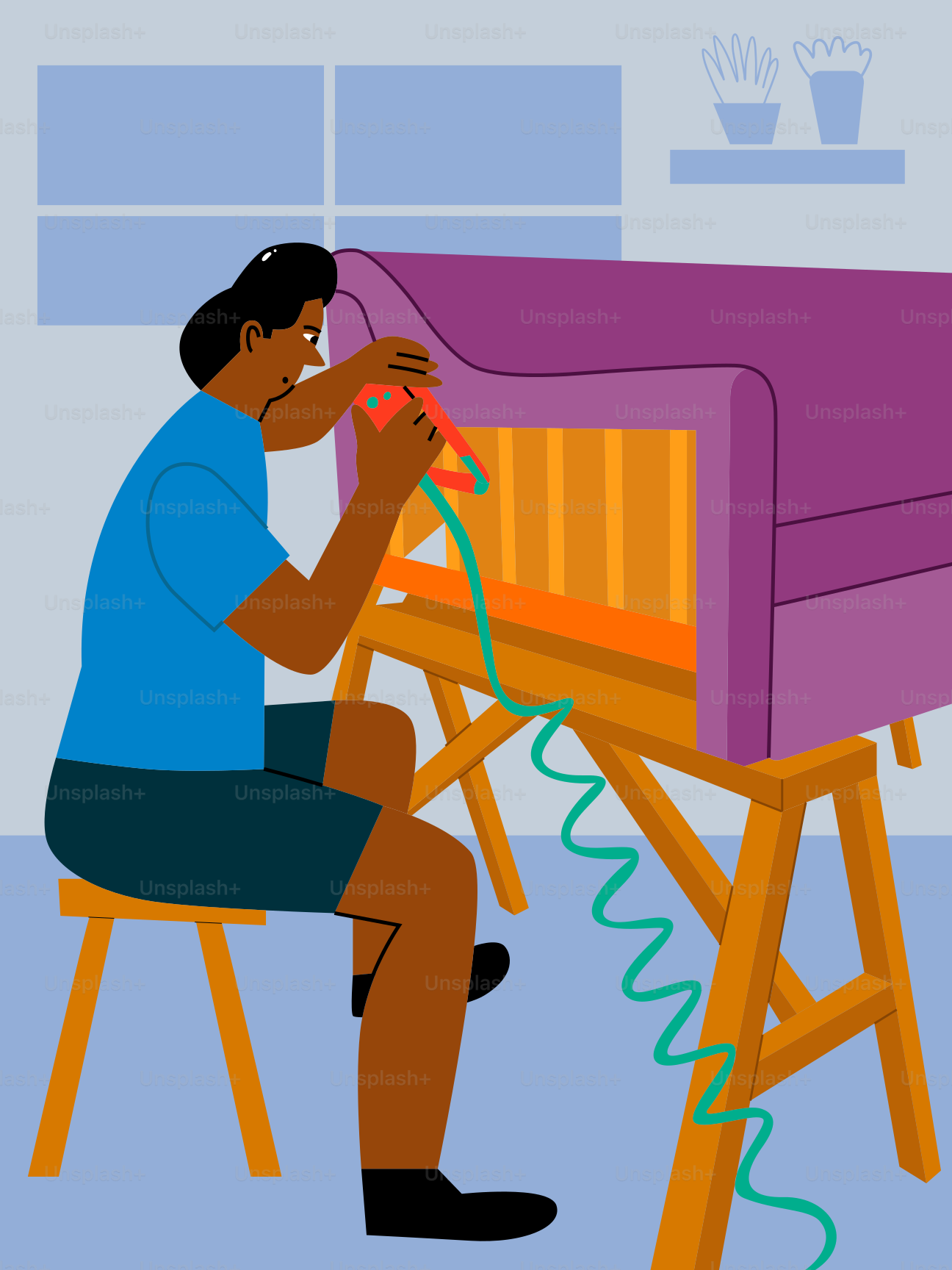 Person is upholstering a couch.