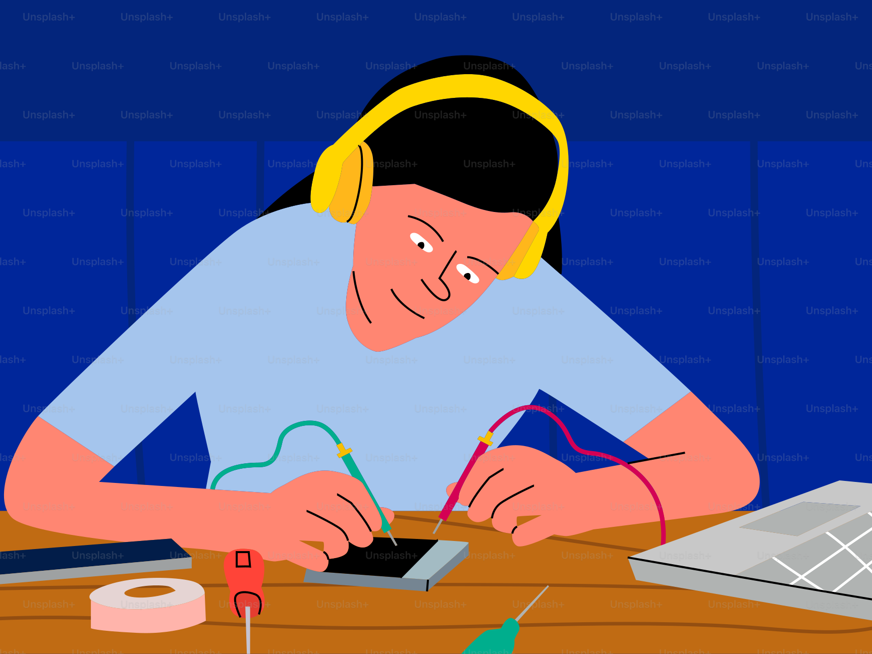 Person is tinkering with wires on their phone.