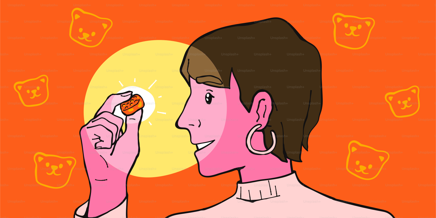 Woman holds a bright object in front of her face.