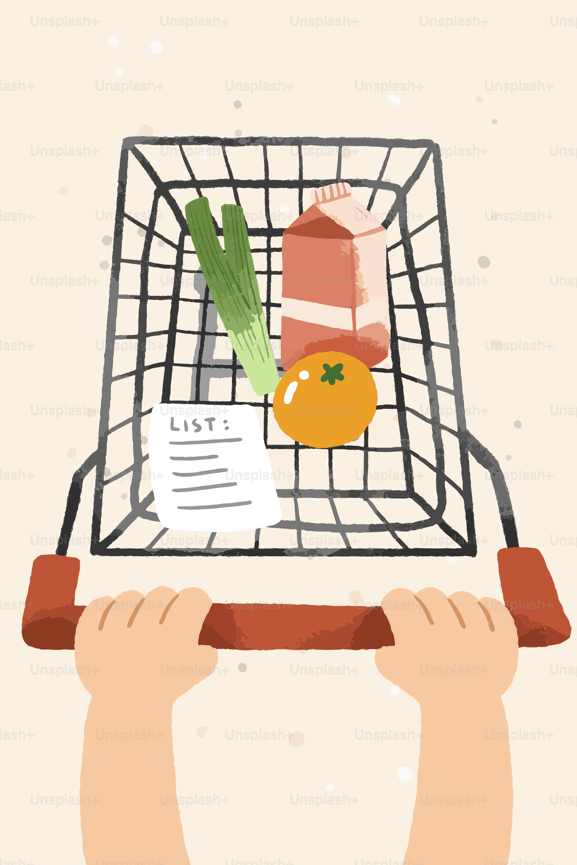 Quelqu’un pousse un chariot rempli de courses.