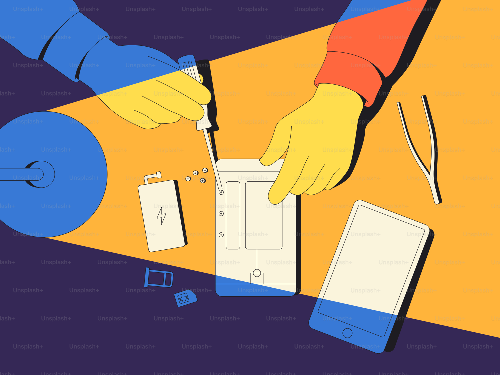 Alguien está arreglando un dispositivo con herramientas pequeñas.