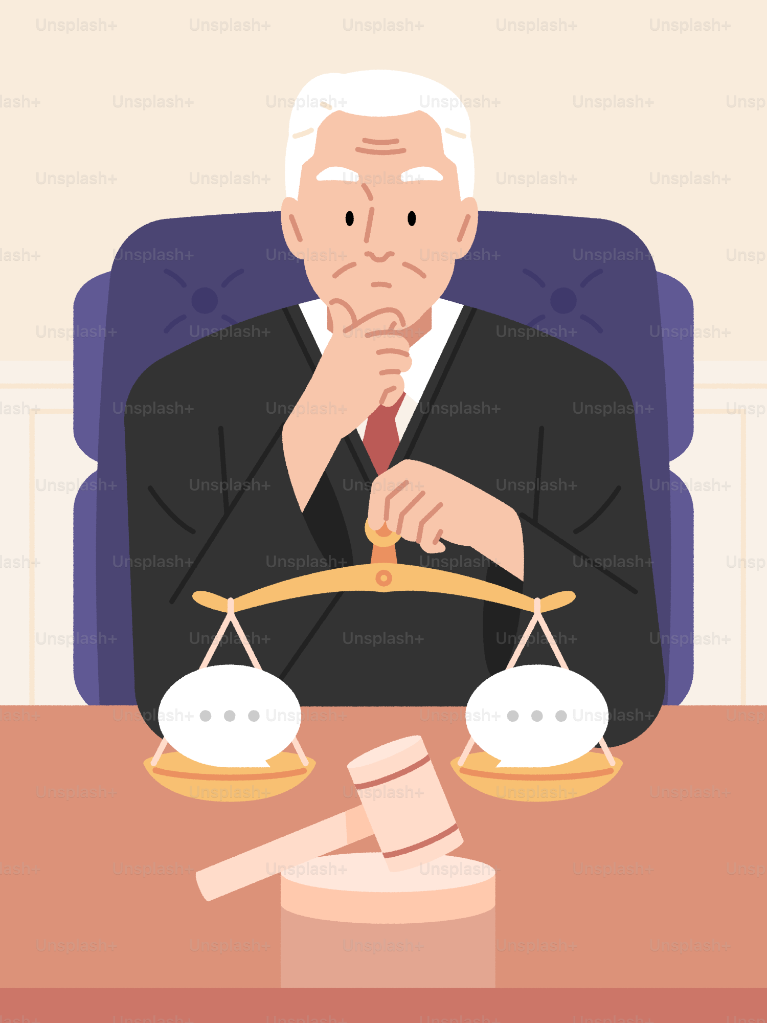 The judge weighs the evidence in the courtroom.