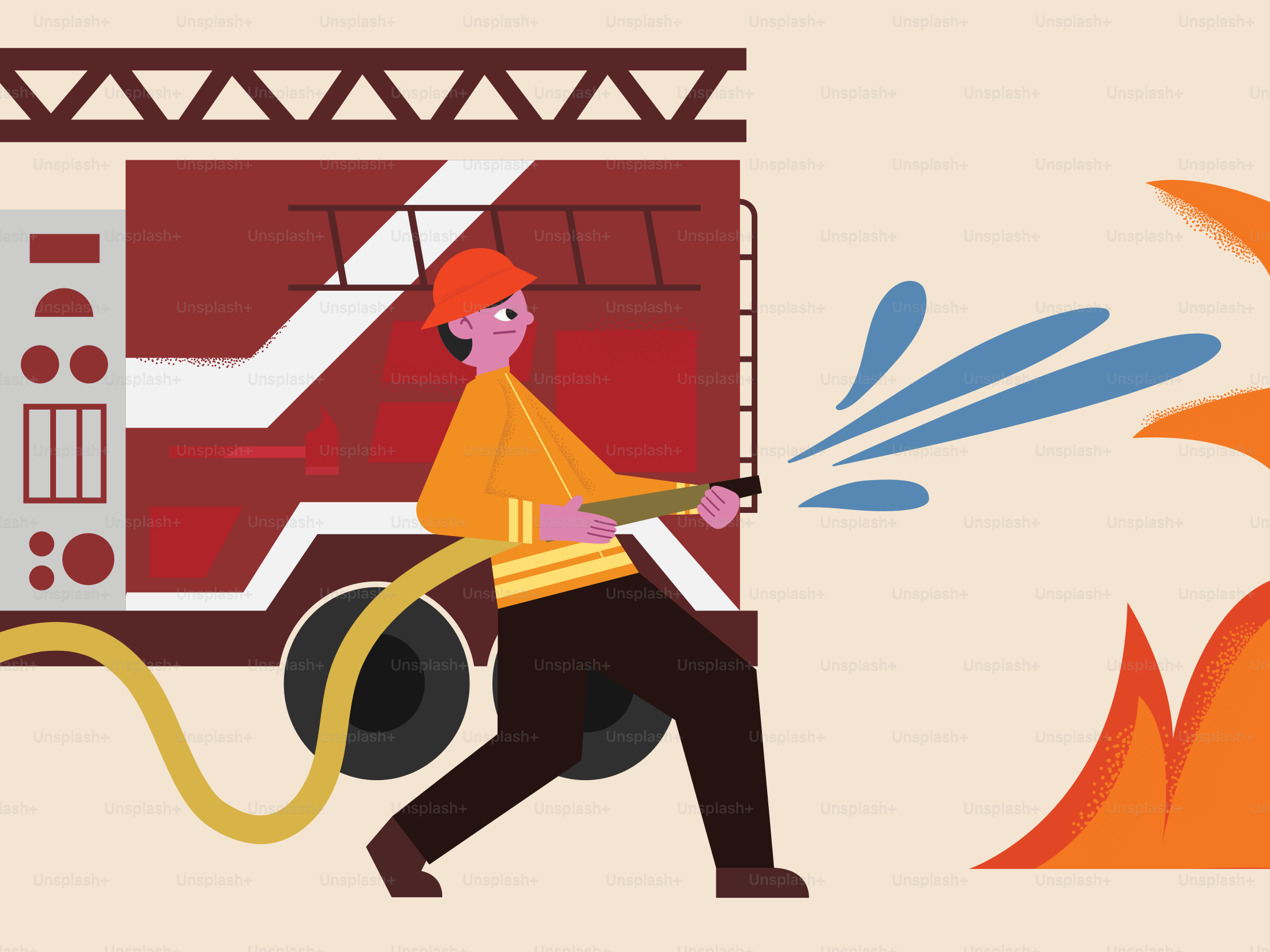 A firefighter extinguishes a fire with water.