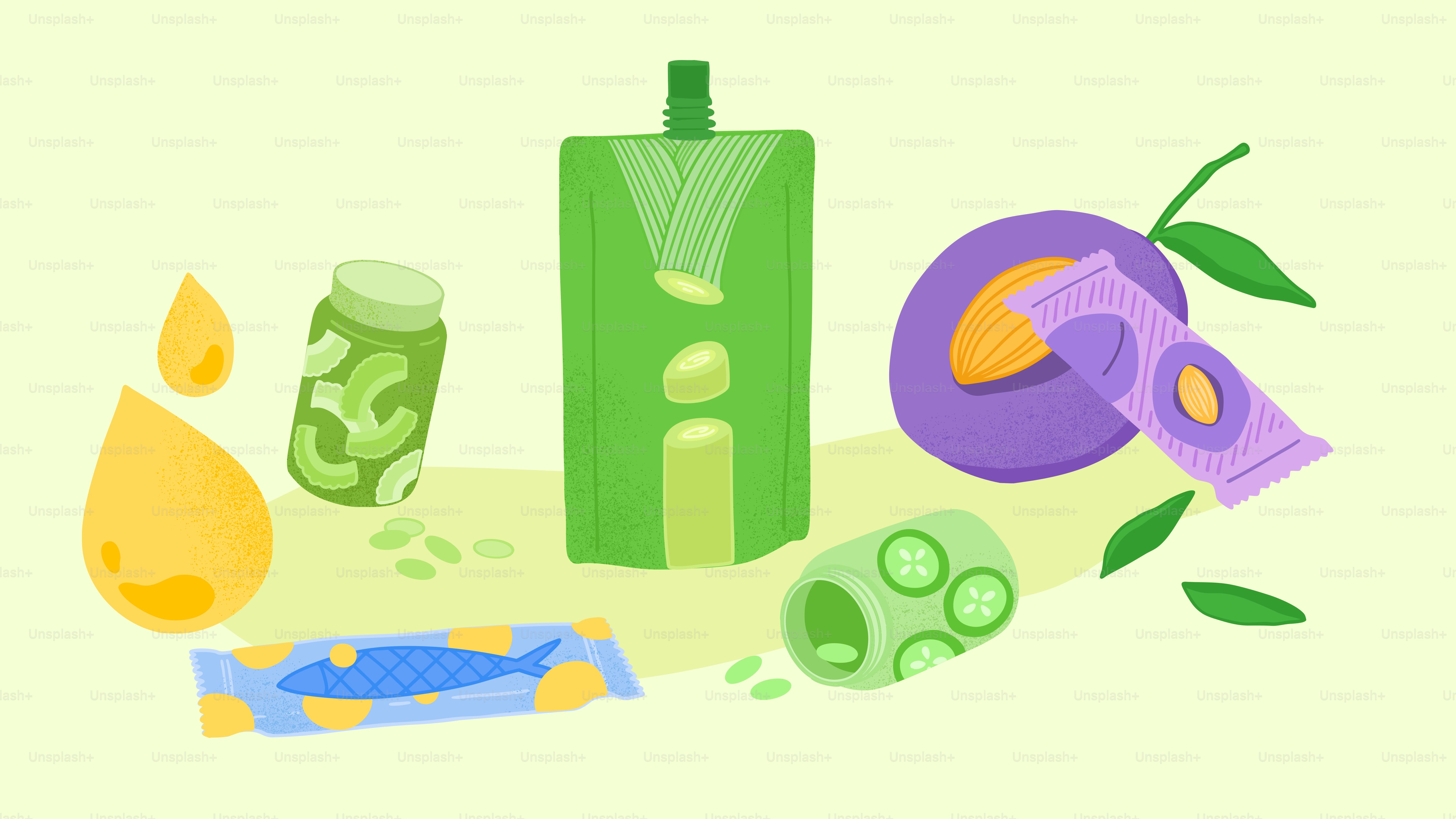 Los alimentos saludables se presentan en esta ilustración.