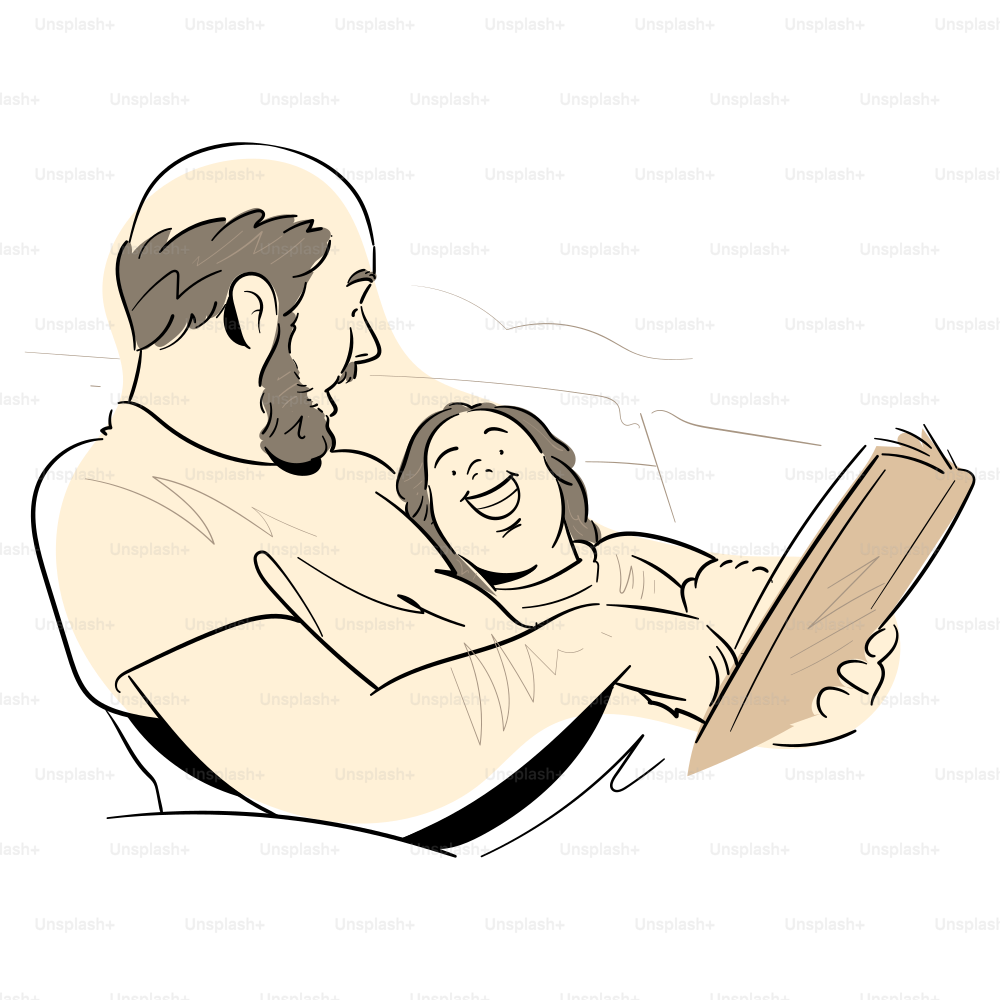 A father and child are reading a book together.