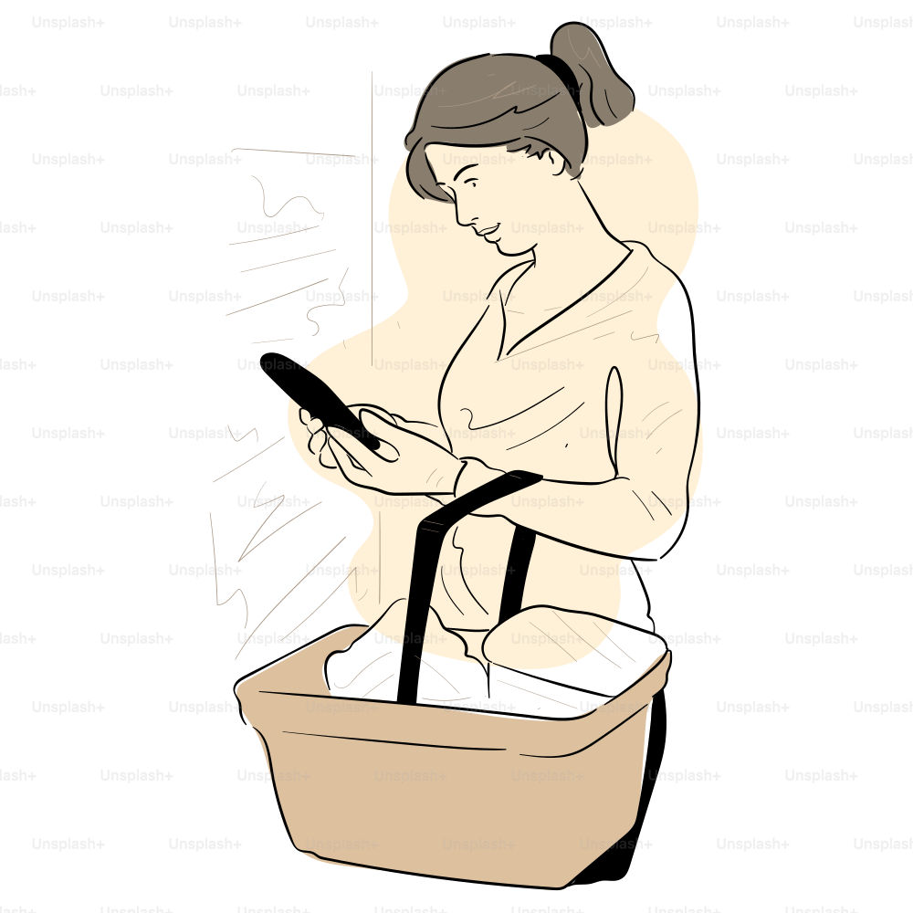 Una mujer compra en el supermercado con un teléfono.