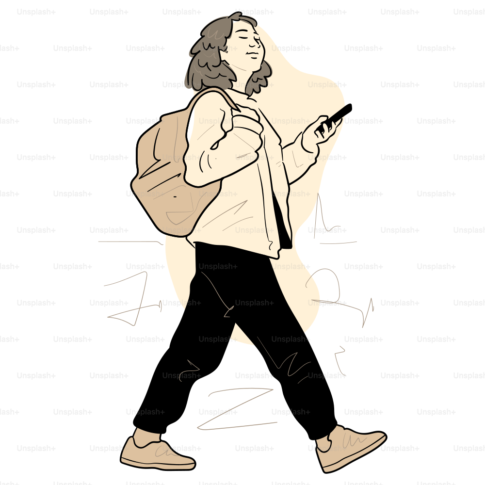 Person happily walking while using their phone.