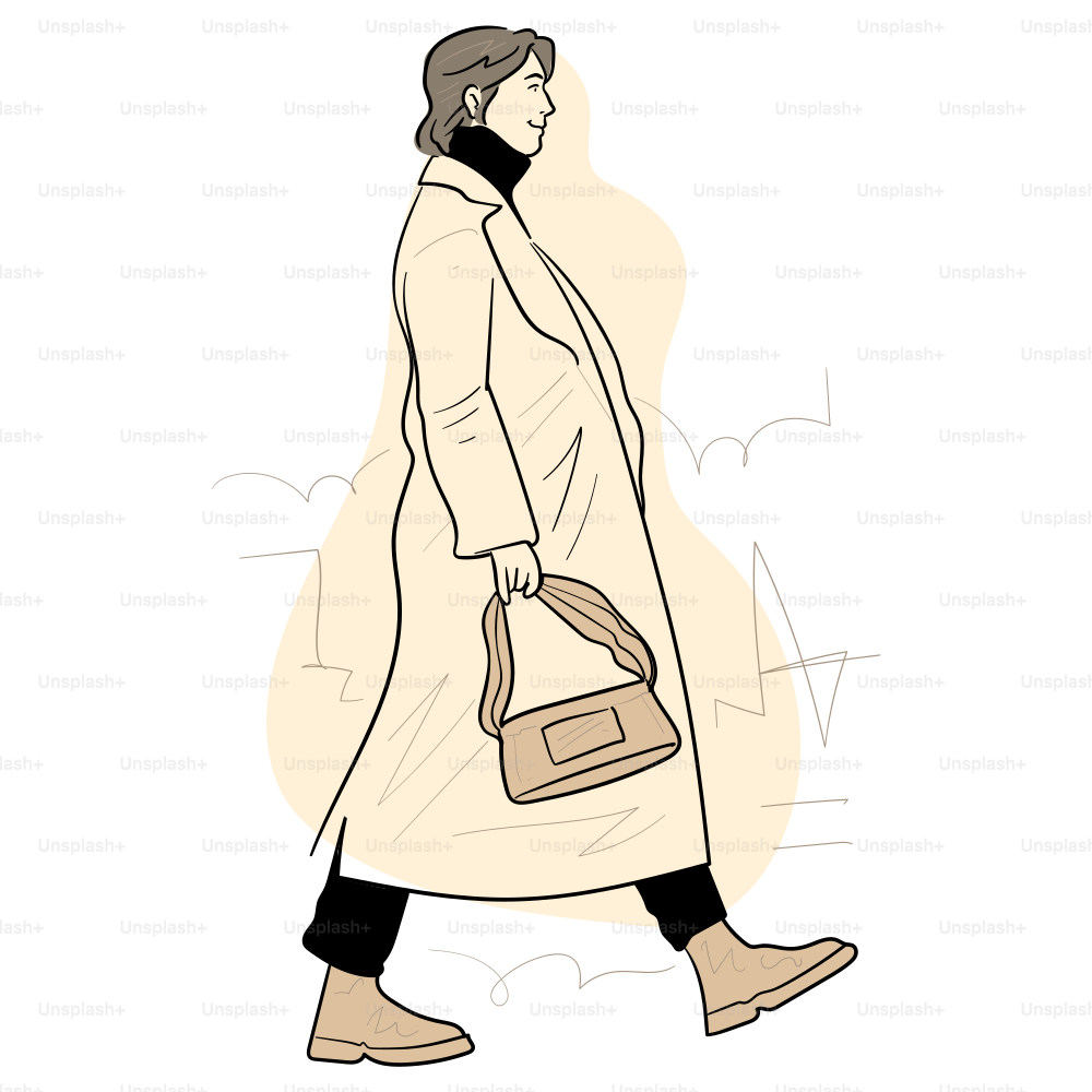 A woman is walking stylishly with a bag.