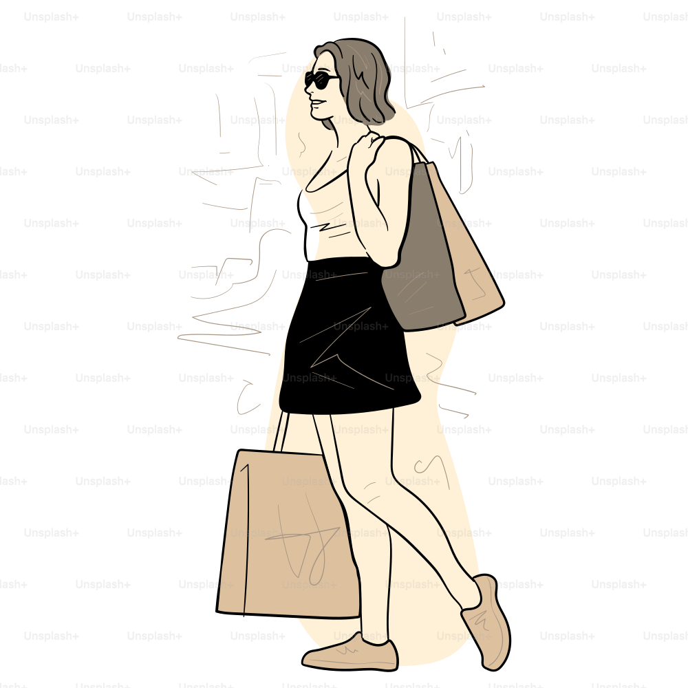 Frau genießt es, mit mehreren Taschen einzukaufen.