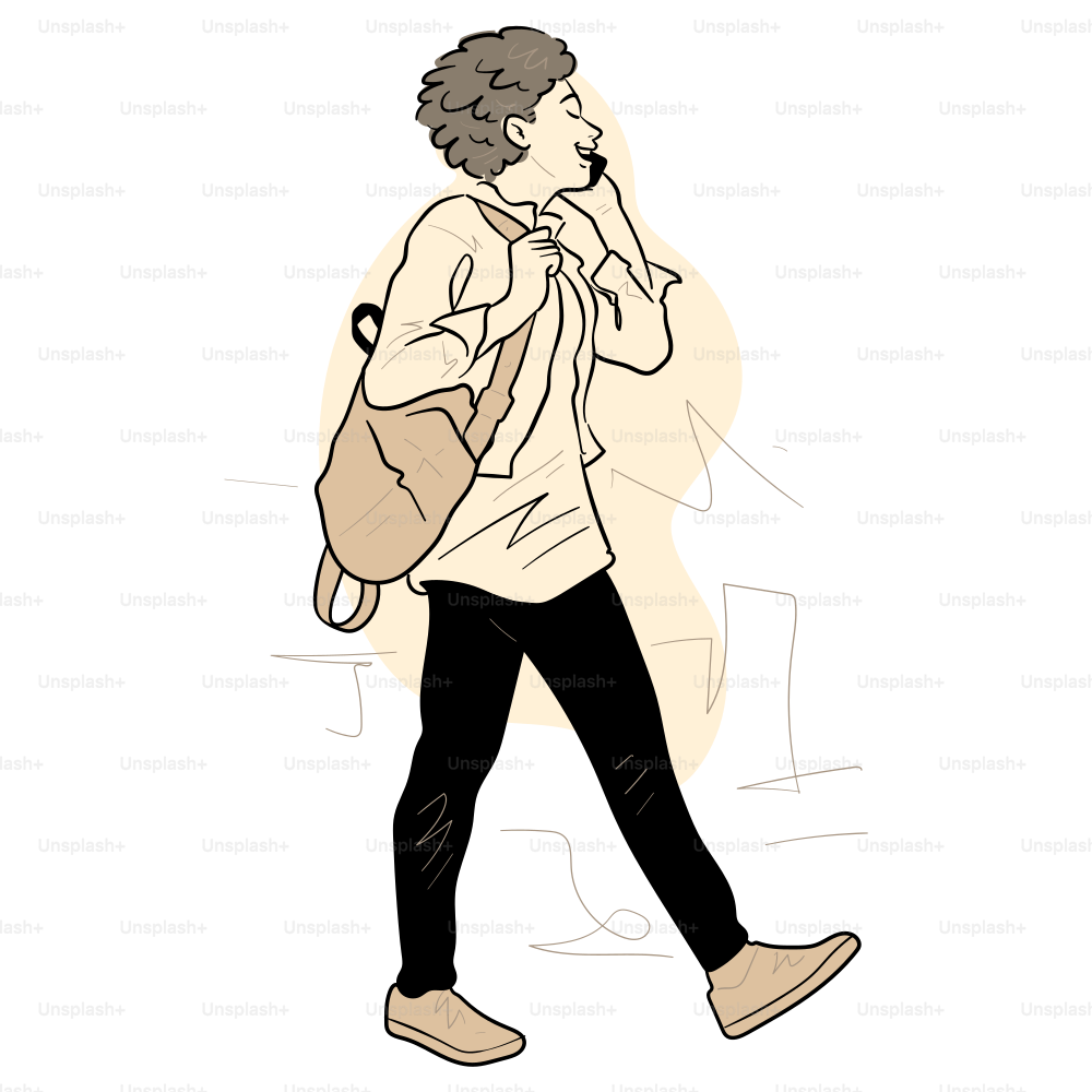 A person walks while talking on the phone.