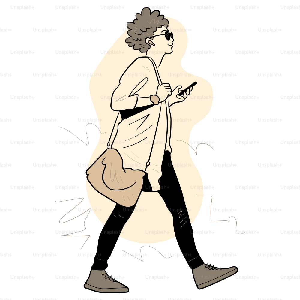 A person walks, looking up and using a phone.