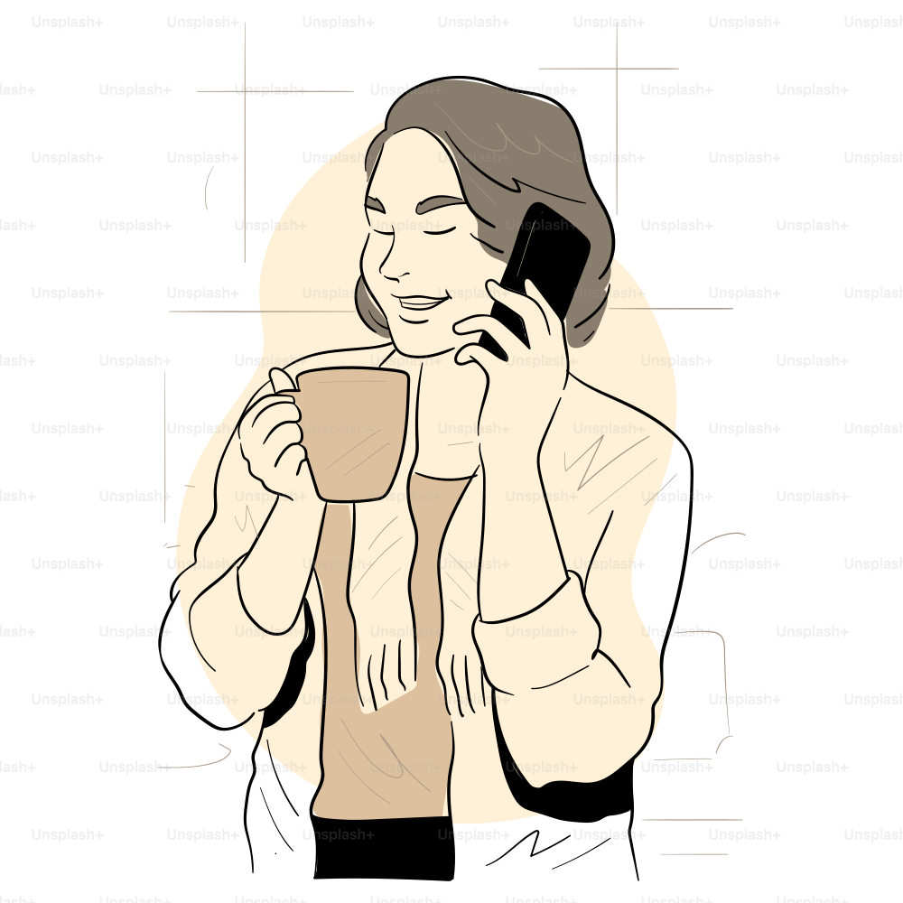 Wanita sedang berbicara di telepon sambil memegang cangkir.