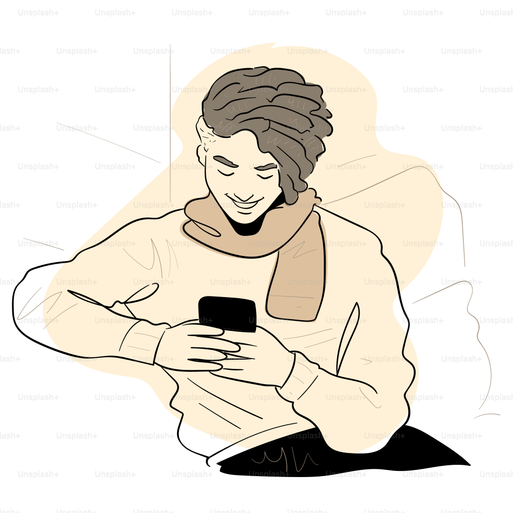 A man is smiling at his phone.