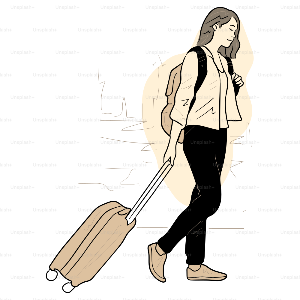 La femme voyage avec bagages et sac à dos.