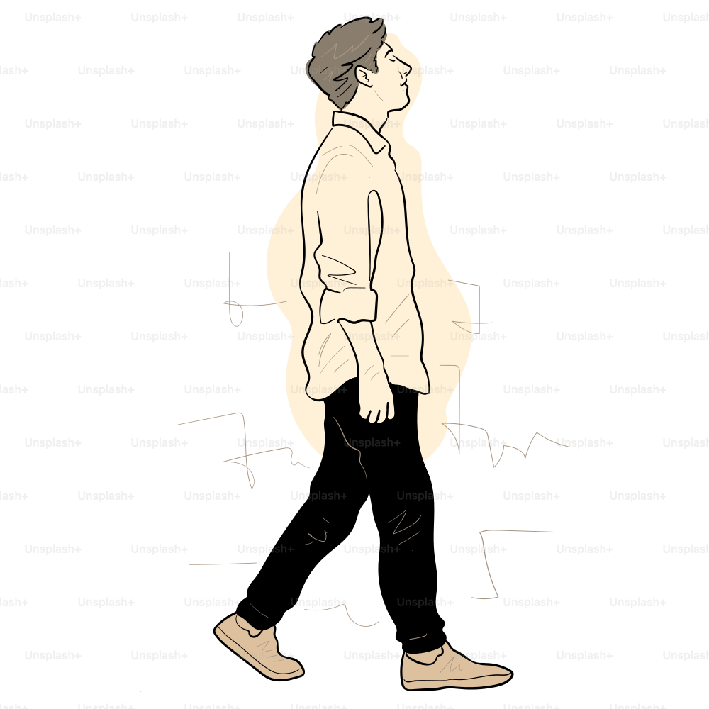 한 남자가 단순한 삽화에서 걸어간다. 벡터 – Unsplash의 그림 이미지, image size:3000x3000