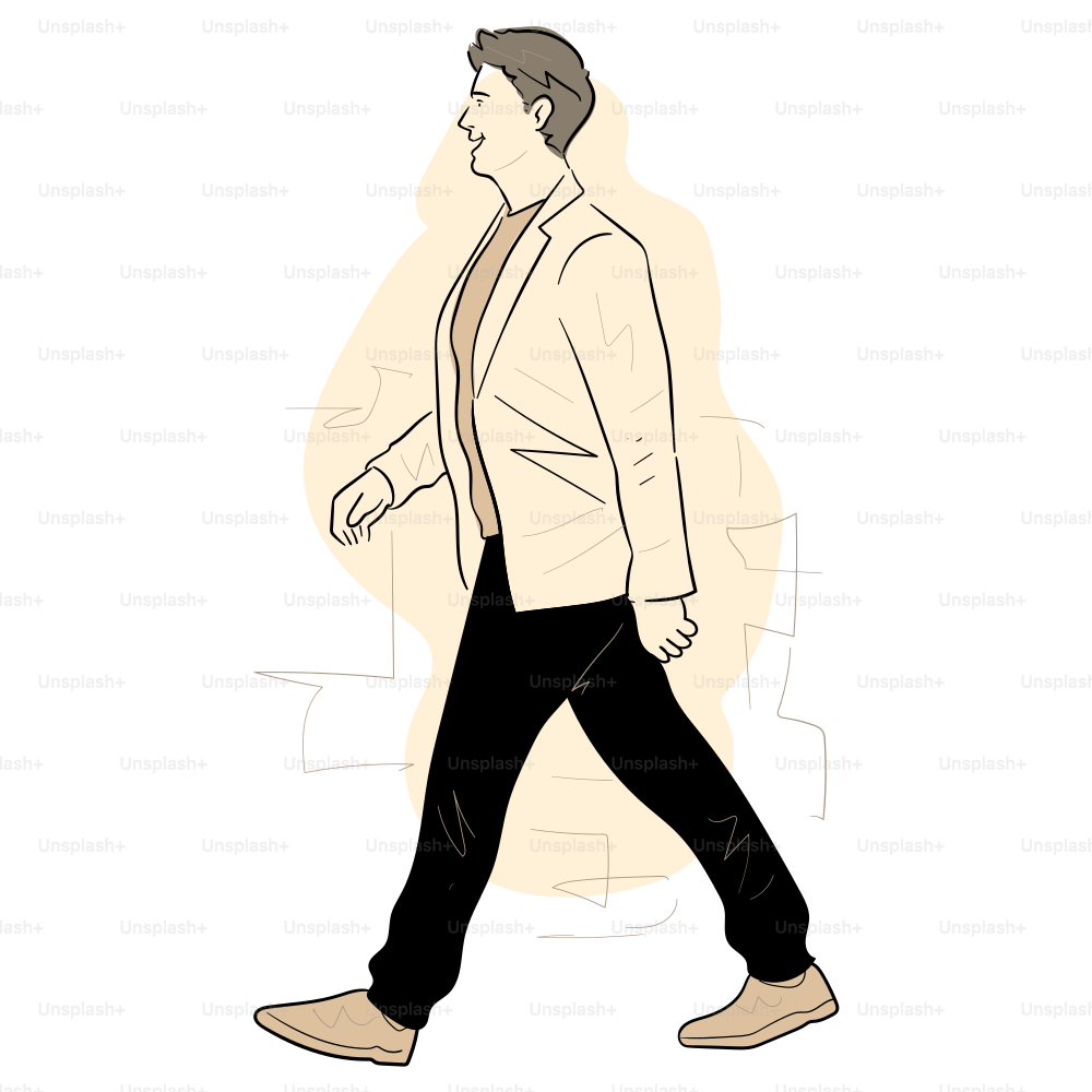 A man is walking confidently towards the viewer.