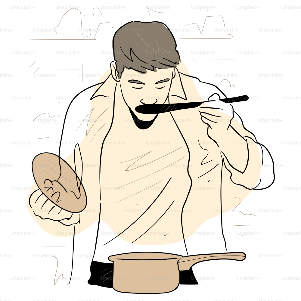 Un hombre prueba la comida que ha cocinado.