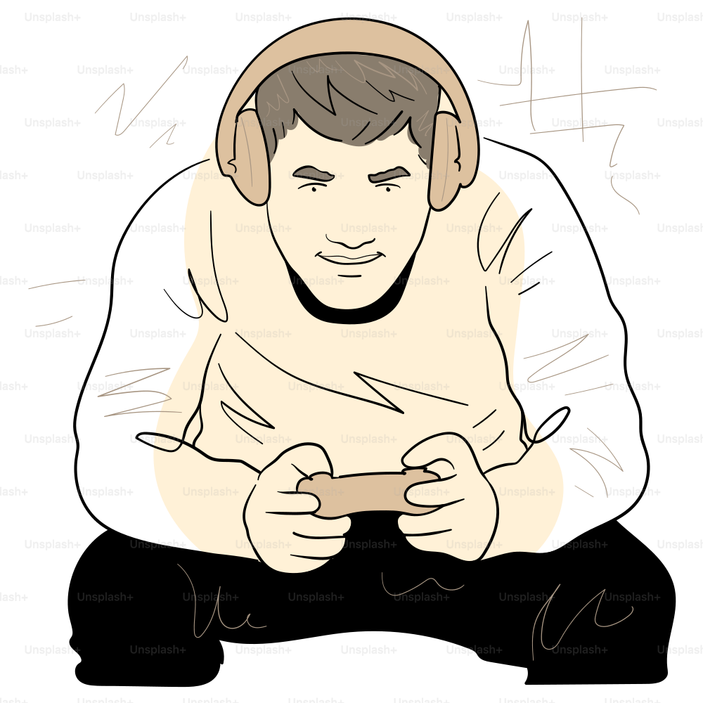 A gamer is playing with headphones on.