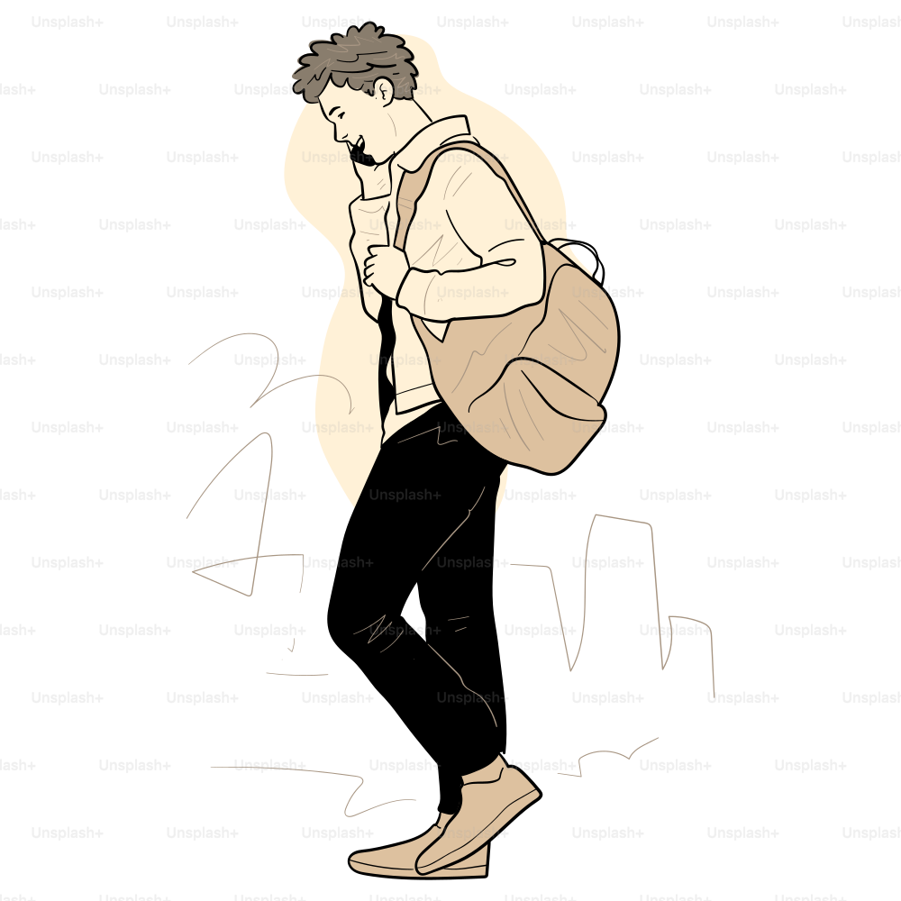 A man talks on the phone while walking.