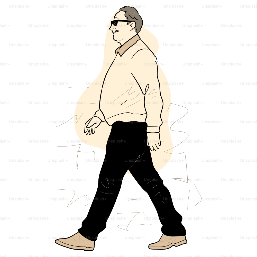 A man walks forward, wearing sunglasses.