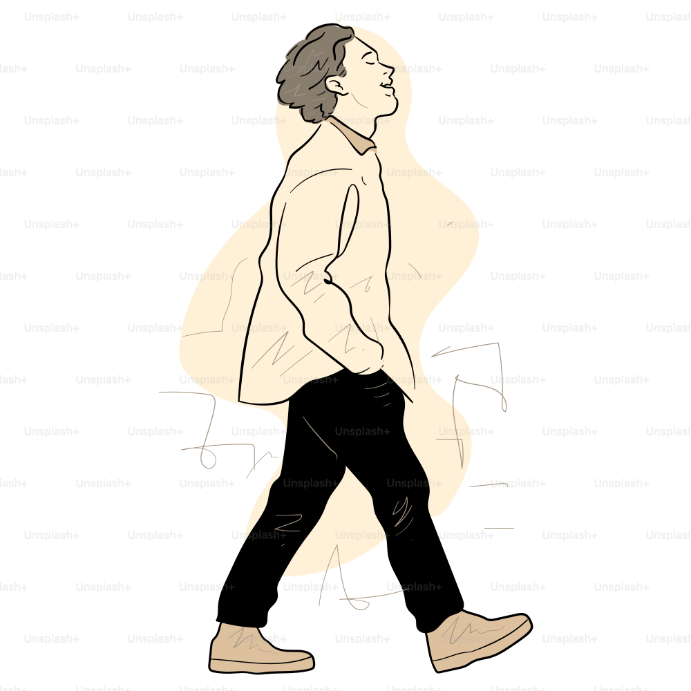 Un hombre camina feliz con confianza.