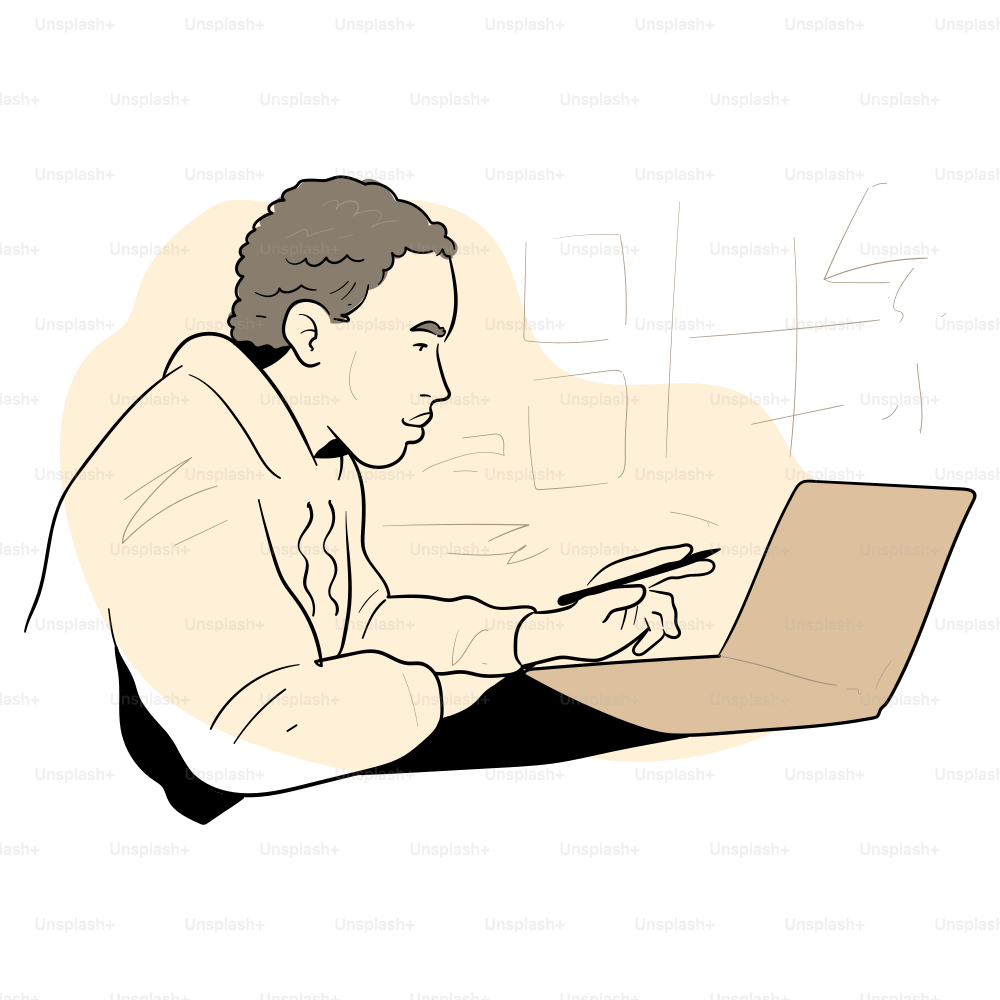 Eine Person arbeitet am Laptop mit einem Stift.
