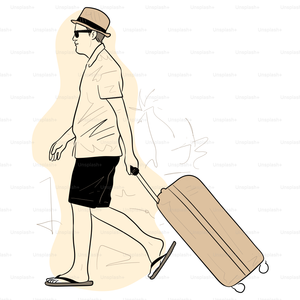 A man walks with his luggage.