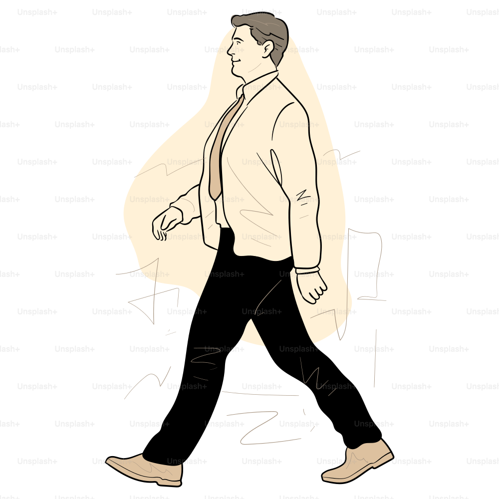 A man walks in a business casual outfit.