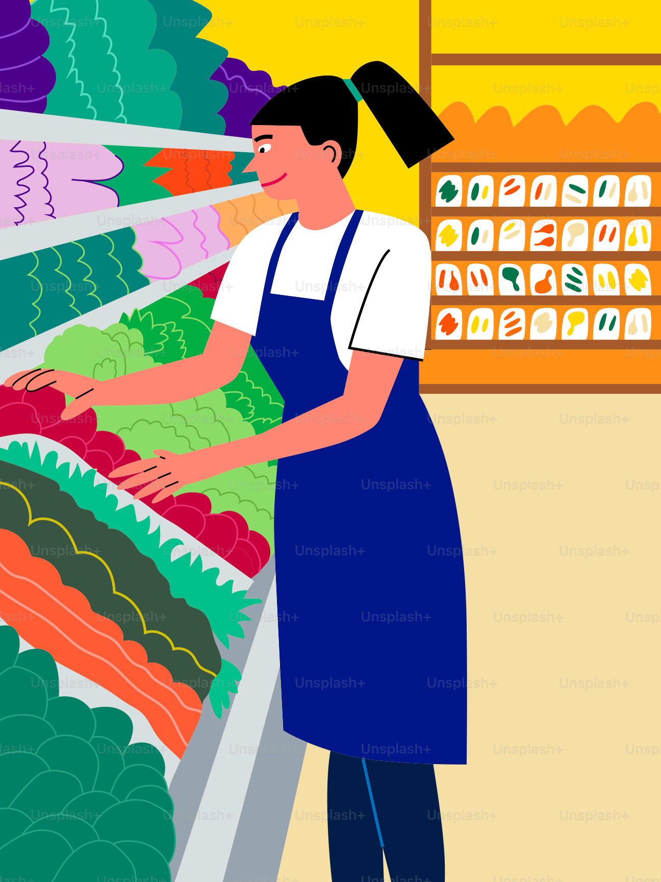 A grocery store employee stocks fresh produce.