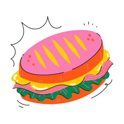 Un sándwich delicioso y caricaturesco tiene una pinta atractiva.
