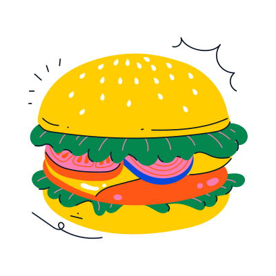 Se muestra una hamburguesa deliciosa y colorida.