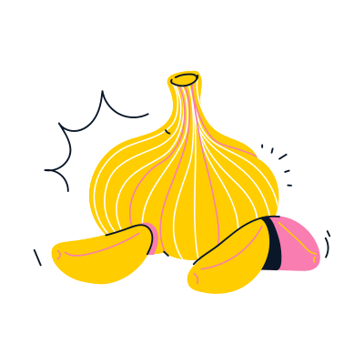 Un'illustrazione gialla dei cartoni animati dell'aglio.