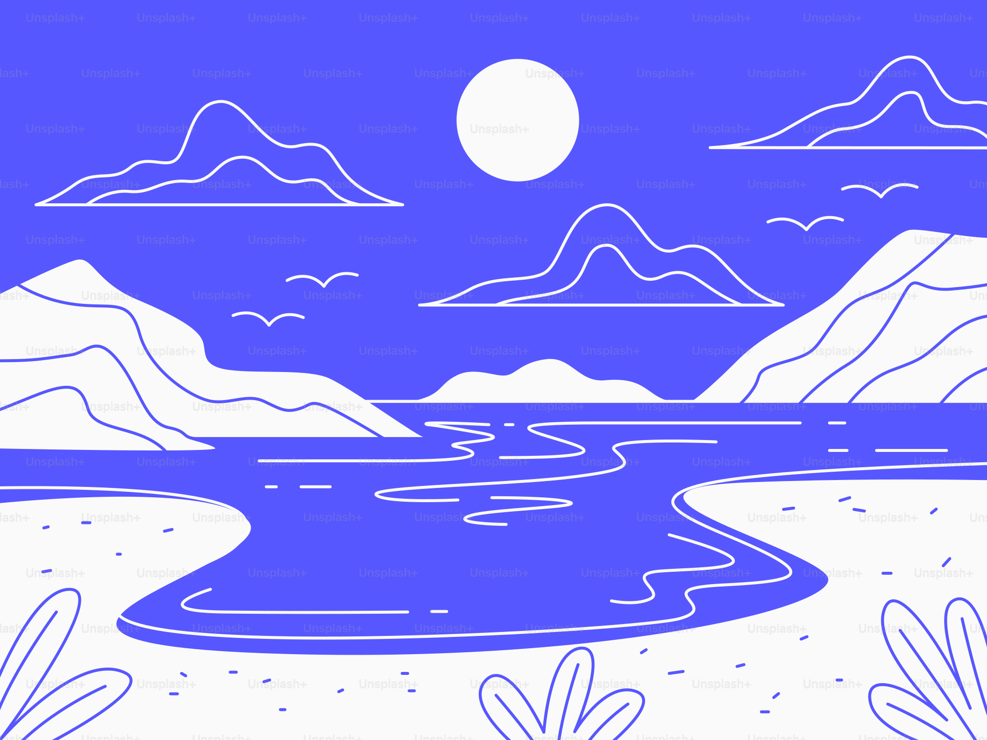 산과 바다가 있는 밤의 풍경