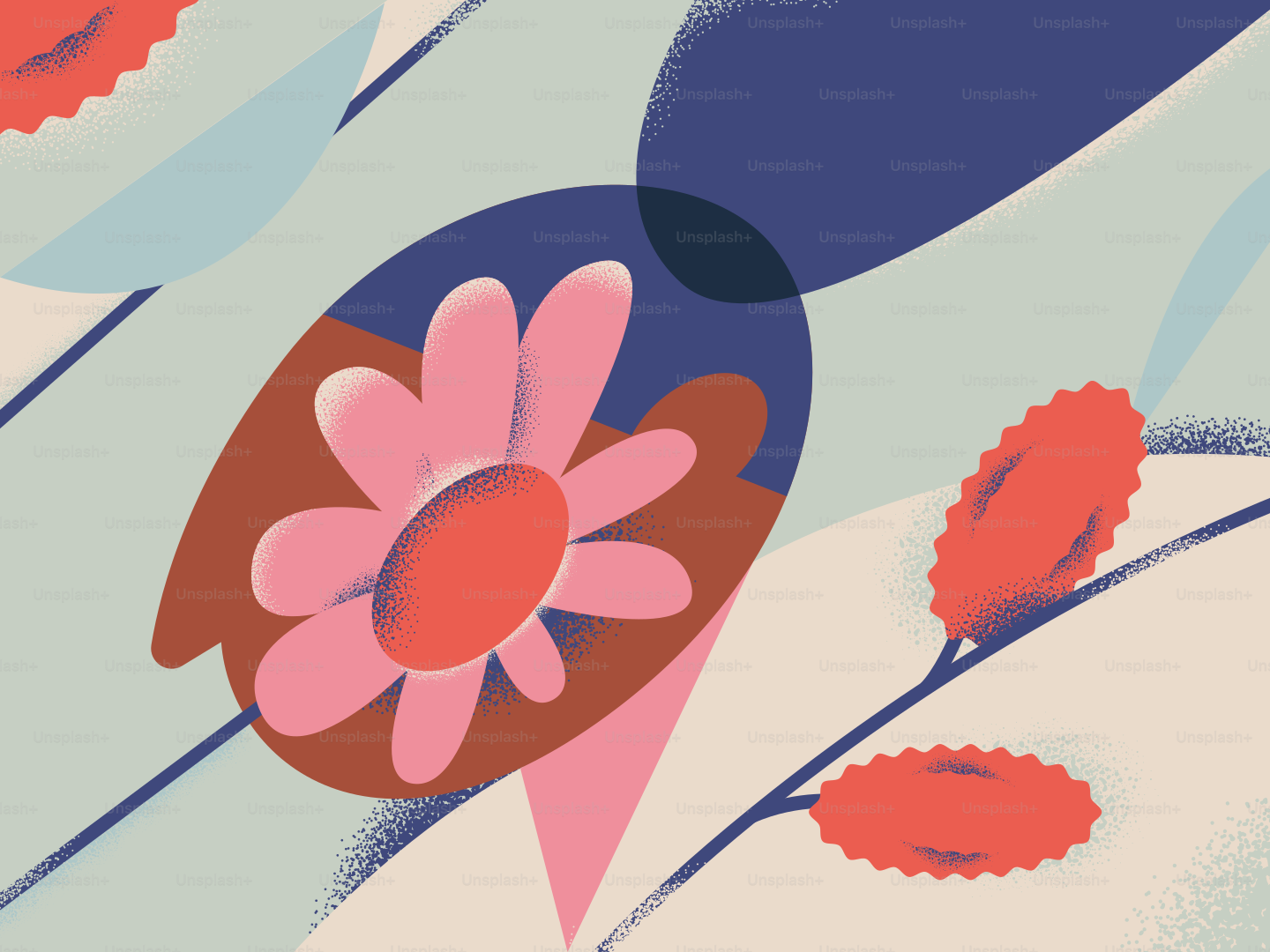 Floral pattern with various shapes and colors.