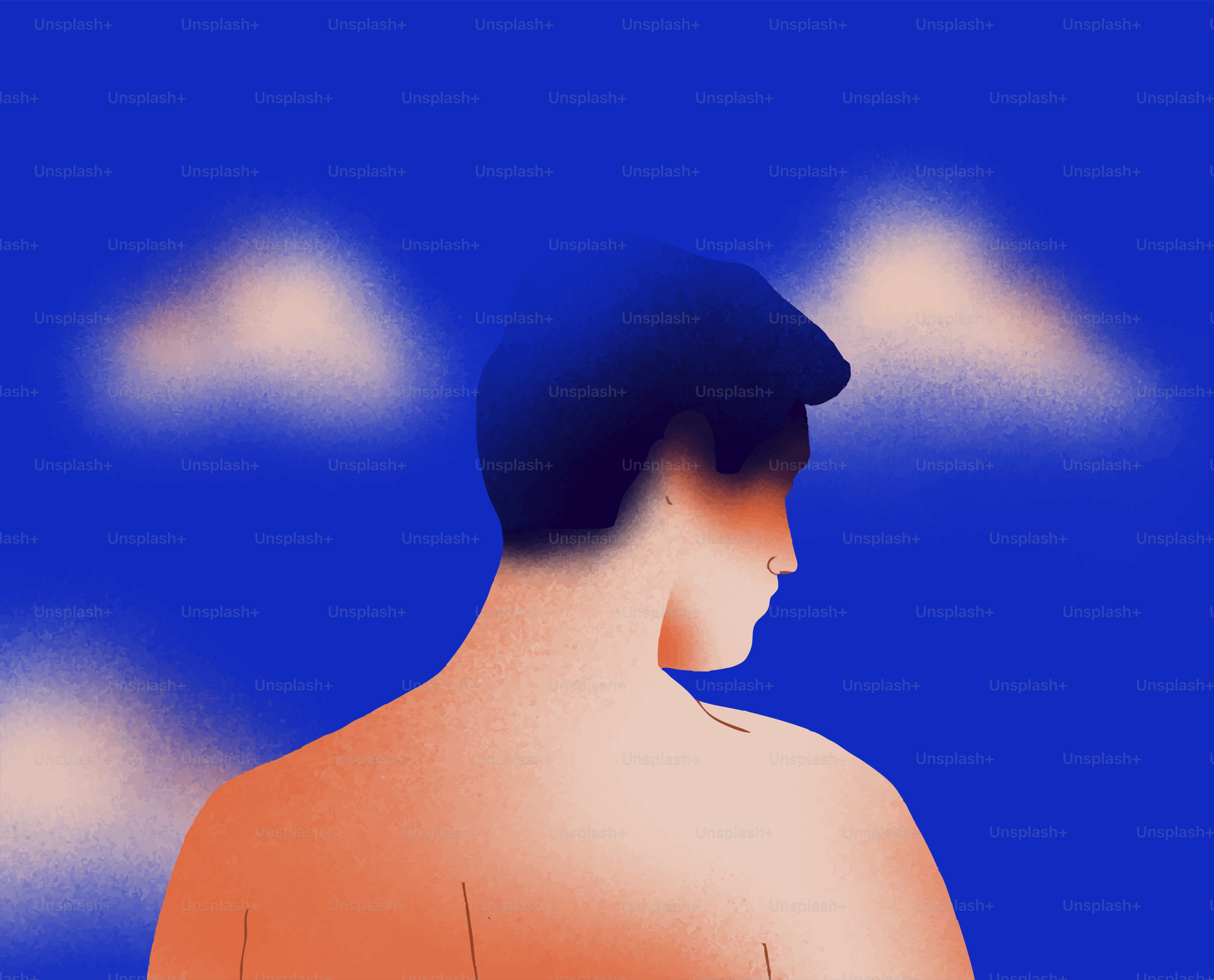 Um homem desvia o olhar para o céu azul.