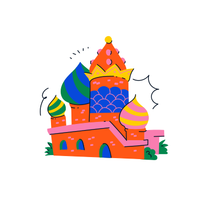 A colorful, cartoonish castle is depicted.
