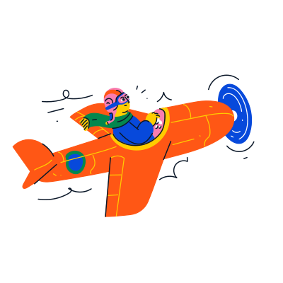 Ein Pilot fliegt ein orangefarbenes Flugzeug am Himmel.