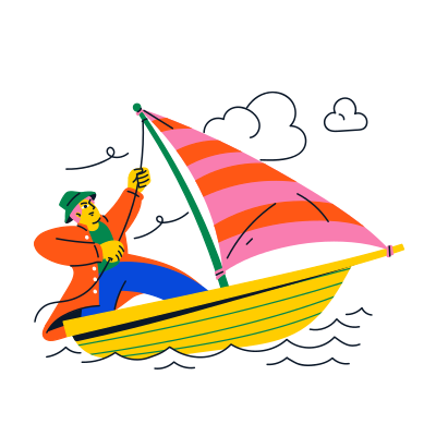 Ein Segler steuert ein Segelboot im Wind.