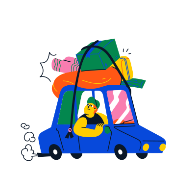 A car is packed with luggage for travel.