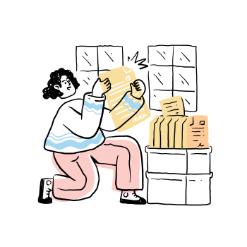Person is overwhelmed by paperwork and files.