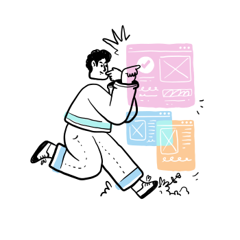 Une personne interagit avec des designs numériques flottants.