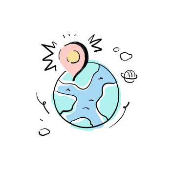 A location pin marks planet earth.